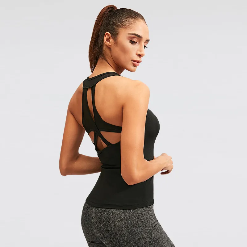 Women'S Sexy Hollow Tight Quick-Drying High Elasticity Breathable Fitness Running Sports Vest