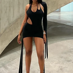 One Shoulder Backless Cut Out Bandage Halter Neck Mini Summer Dress