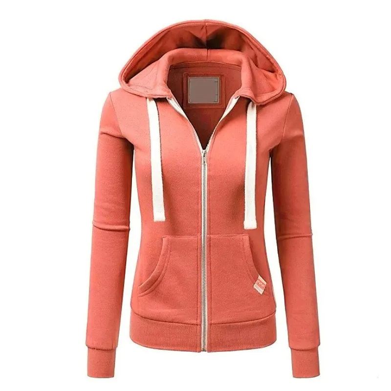 Women Fashion Casual Solid Color Zipper Pocket Hoodies