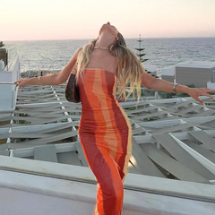 Edgy Sexy Mesh Tie-Dye Color Blocking Temperament Slim Dress