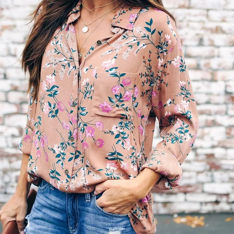 Women Casual Flower Pattern Loose Blouse
