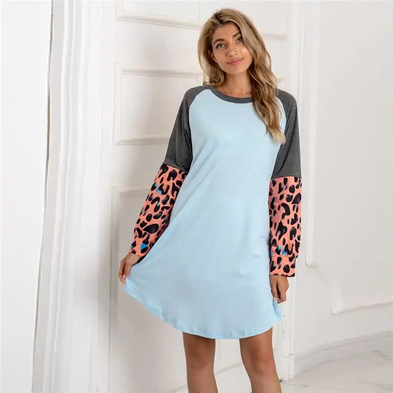 Women Fashion Plus Size Leopard Patchwork Loose Dress