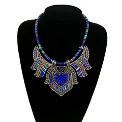 Women Fashion Bohemian Ethnic Style Exaggerated Multicolor Alloy Diamond Necklace