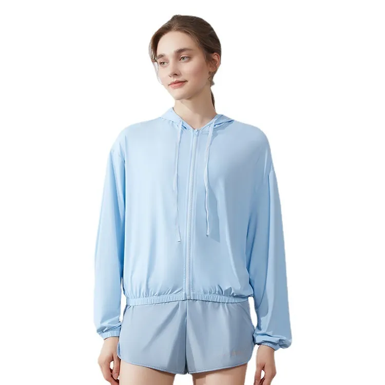 Women Fashion Casual Sunscreen Long Sleeve Hooded Sports Top
