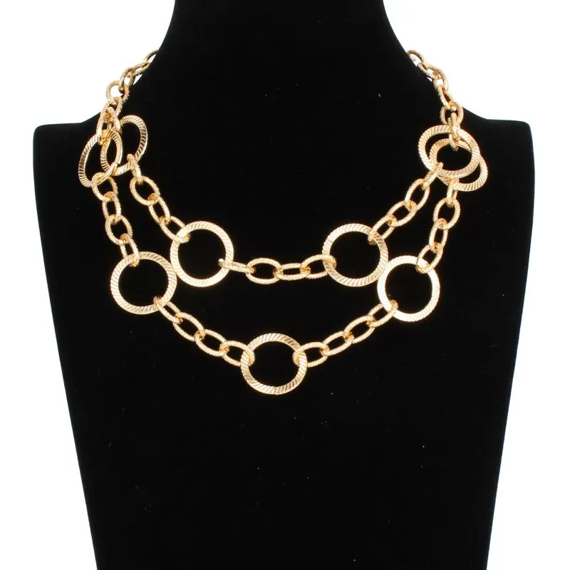 Women Punk Style Double Layer Carving Alloy Chunky Chain Necklace