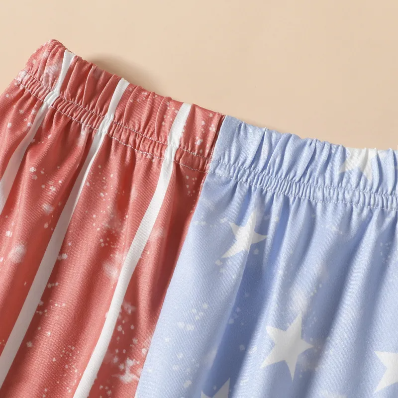 Children Kids Baby Fashion Girls Slanted Shoulders Letter Print And Star Flared Pants 2pcs Set
