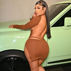 Sexy Edgy Long Sleeve Solid Color Half Zipper Backless Side-Slit Dress
