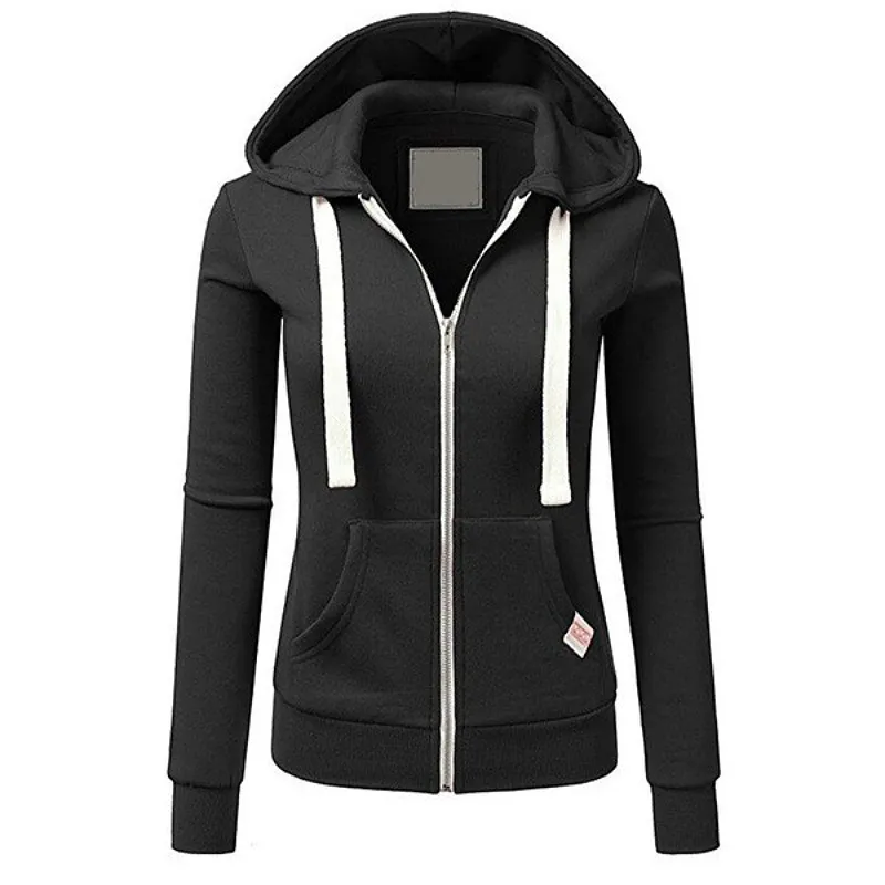 Women Fashion Casual Solid Color Zipper Pocket Hoodies