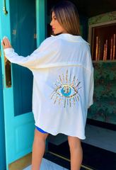 Spring And Summer Evil Eye Sequin Women Fashion Casual Shirt Blouse