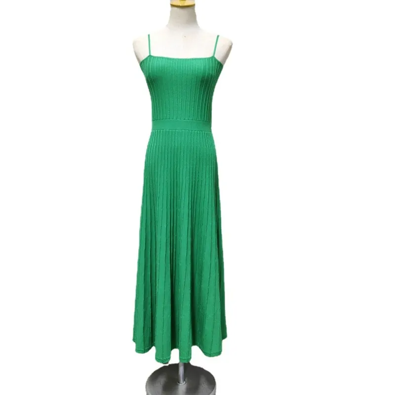 Summer Vacation Women Spaghetti Strap Slim-Fit High Waist Knitted Maxi Dress