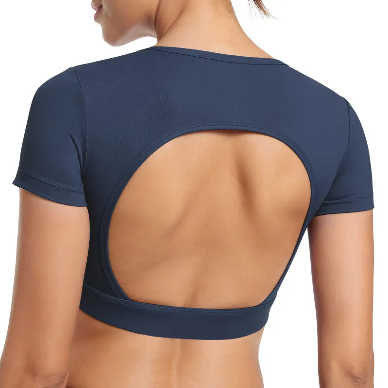 Women Fashion Solid Color Backless Sports Yoga Top