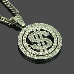 Wholesale Hip-Hop Jewelry Fashion Men Rhinestone Dollar Pendant Necklace