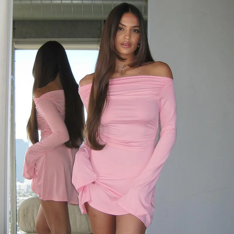 Shoulder Long Sleeve Bodycon Dress