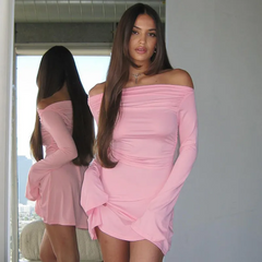 Shoulder Long Sleeve Bodycon Dress