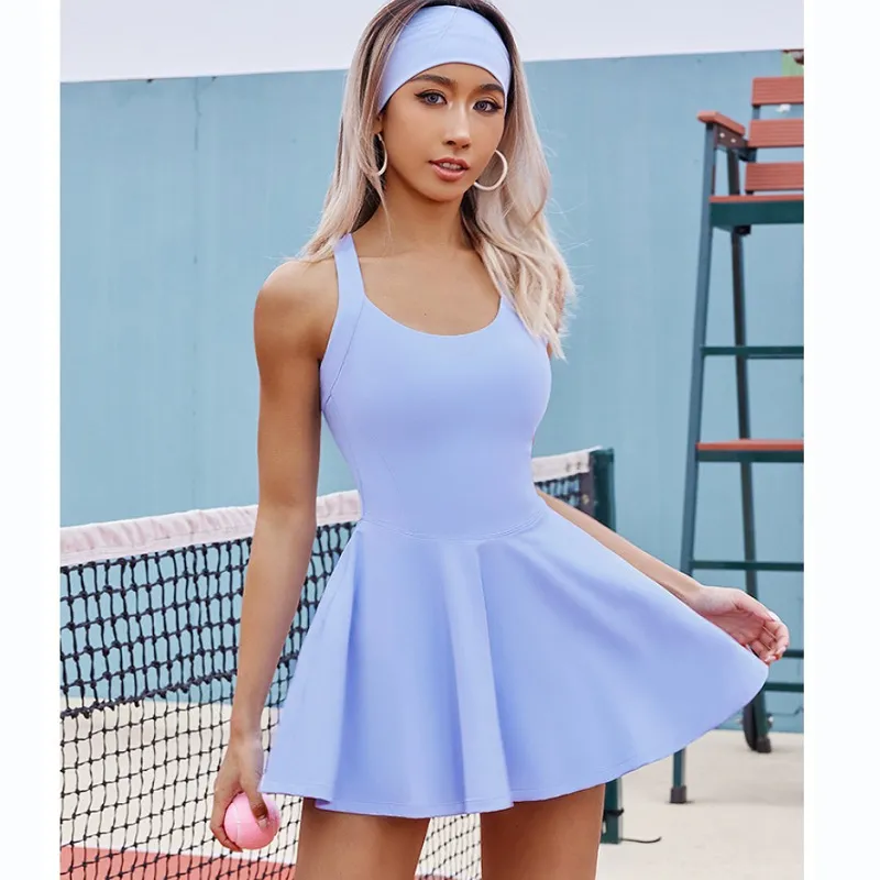 Women Fashion Leisure Sports Fitness Yoga Beauty Back One-Piece Tennis Skirt