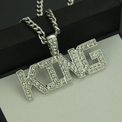 Men Fashion Hip-Hop Jewelry Golden Alloy "KING" Pendant Necklace