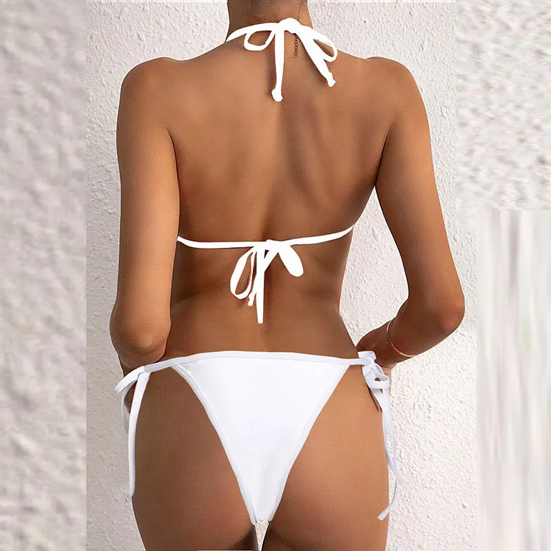 Women Fashion Sexy Summer Vacation Halter Neck Lace-Up Bikini Swimsuit Two-Piece Set