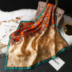 Fashion Stitching Orange Maple Leaf Imitation Silk 70 Square Scarf