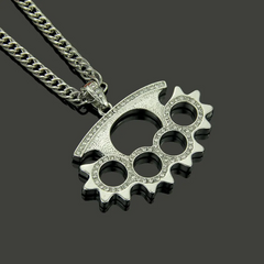 Creative Gear Design Men Fashion Rhinestone Pendant Hip-Hop Necklace
