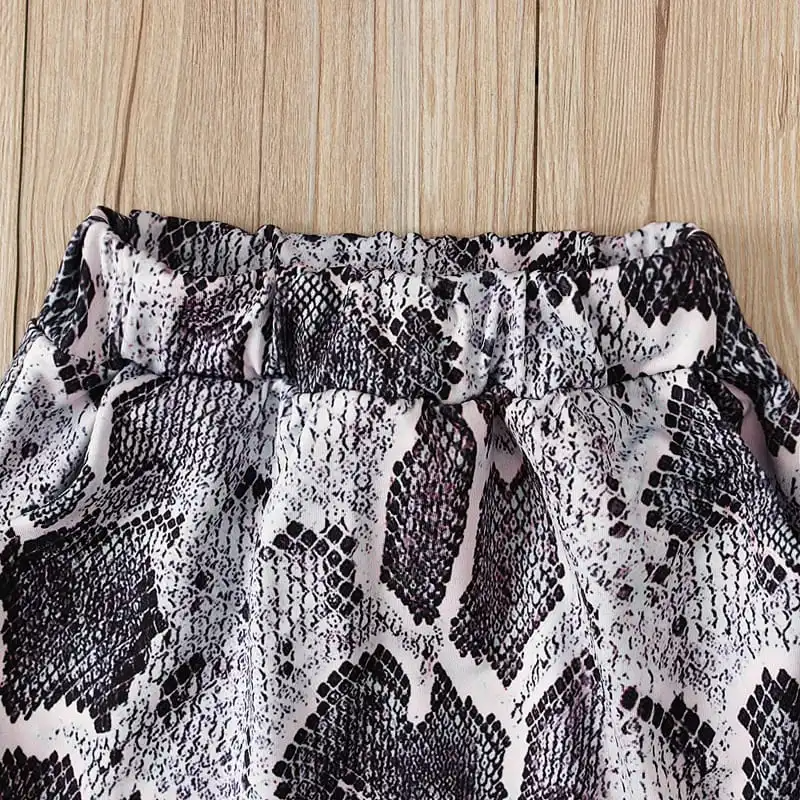 Girls Long-Sleeves Snakeskin Grain Sweatshirt And Skirt With Headband