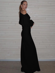 Slant Shoulder Long Sleeve Bodycon Maxi Dress