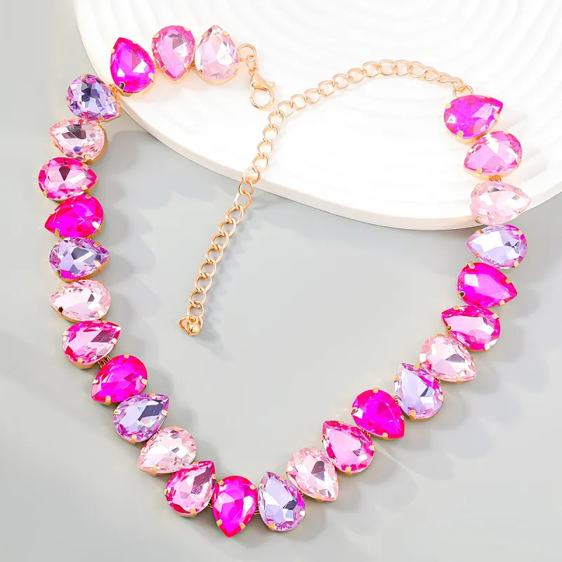 Women Fashion Drop Shaped Multicolor Rhinestones Necklace