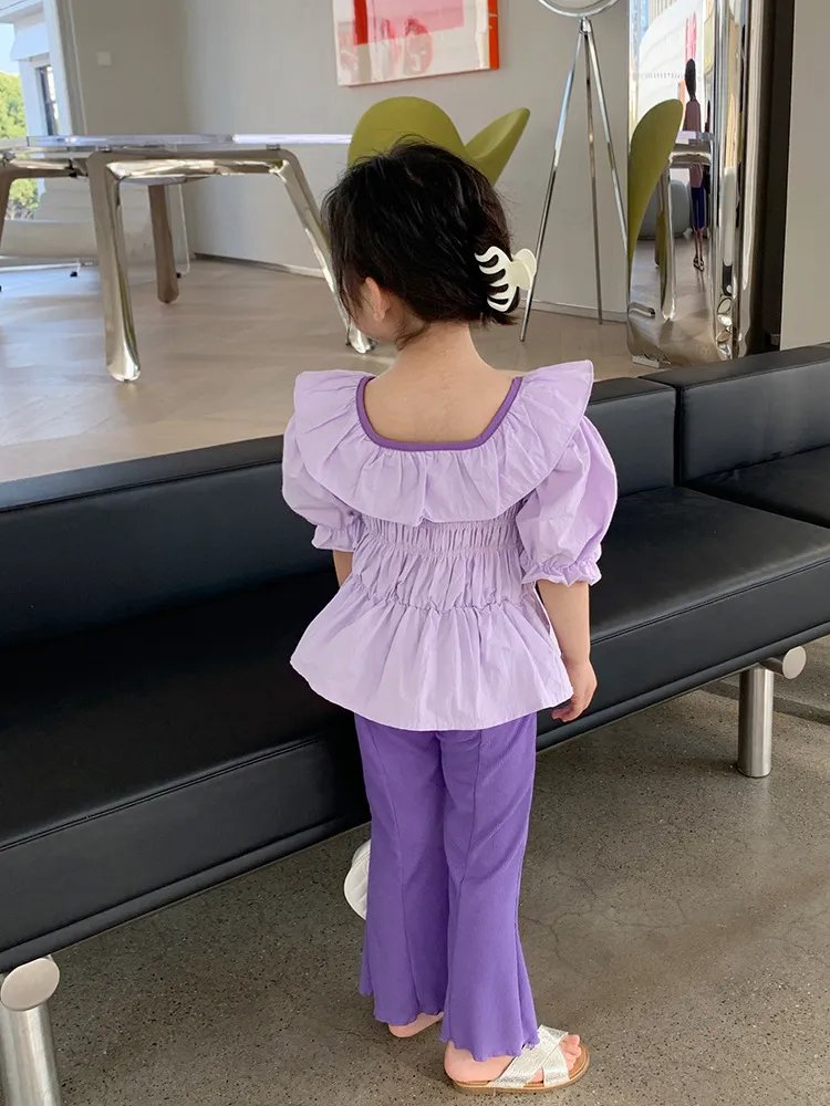 Children Kids Baby Fashion Girls Short Sleeve Bowknot Top And Flared Pants 2pcs Set