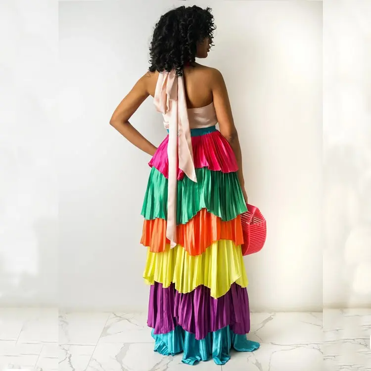 Women Fashion Multicolor Ruffled Maxi Dress