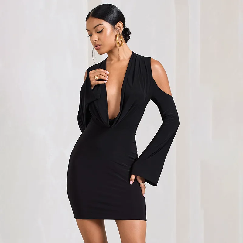 Long Sleeve Shoulder Bodycon Dress
