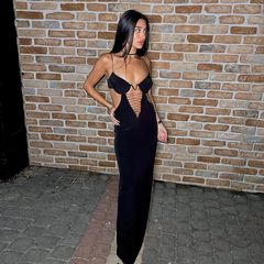 Women Fashion Sexy Hollow Strap Slim Maxi Dress