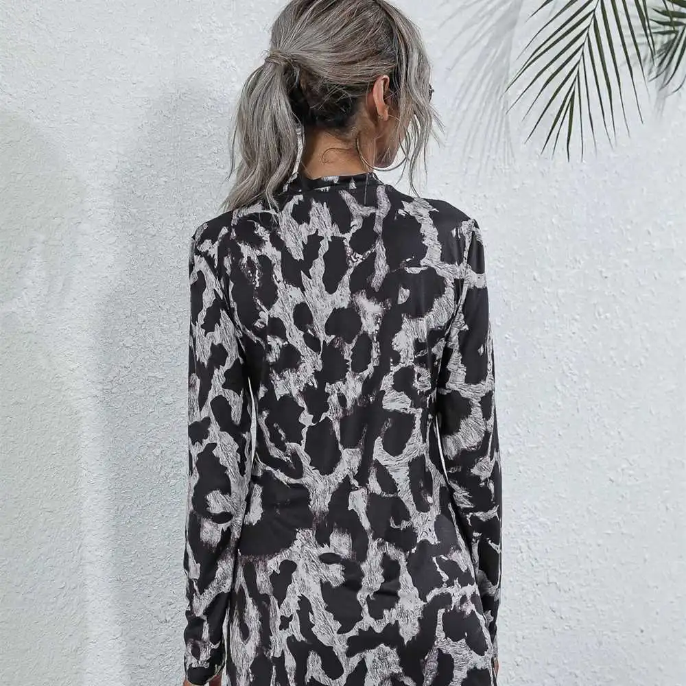 Women Fashion Animal Print Long Sleeve Dress