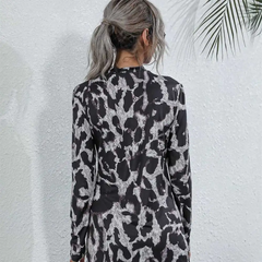 Women Fashion Animal Print Long Sleeve Dress