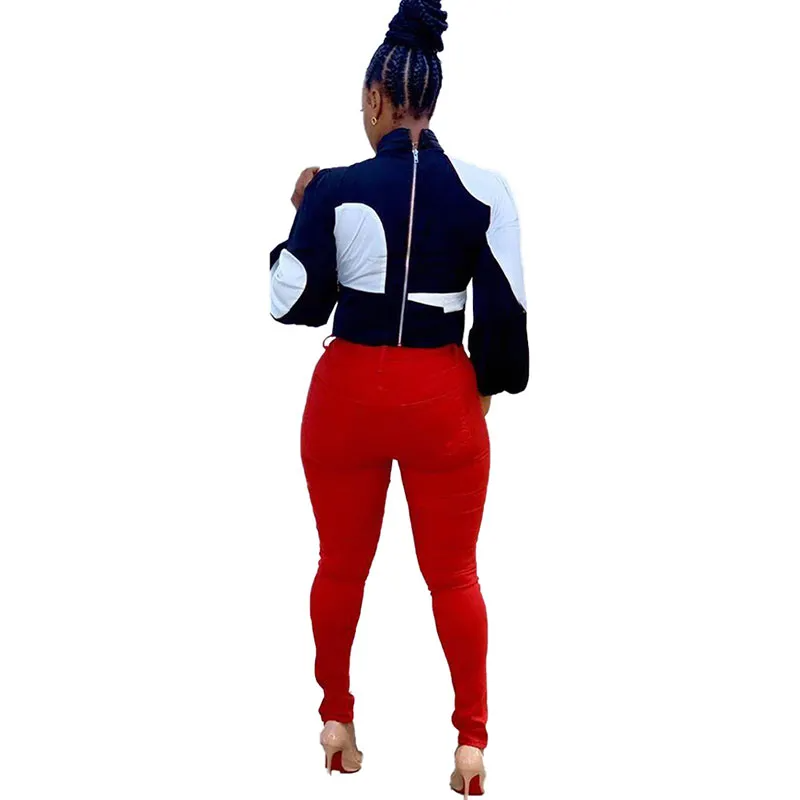 Women Fashion Turtle Neck Block Color Long Sleeve Chiffon Blouses