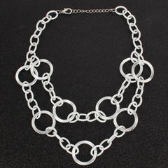 Women Punk Style Double Layer Carving Alloy Chunky Chain Necklace