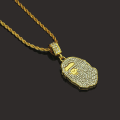 Fashion Rhinestone Bape Pendant Men Hip-Hop Necklace