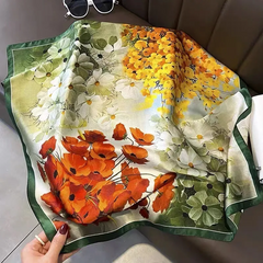 Fashion Women Elegant Silk Like Satin Flower Print Square Scarf