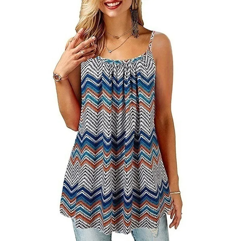 Women Summer Bohemian Floral Printed Sleeveless Casual Plus Size Loose Dress