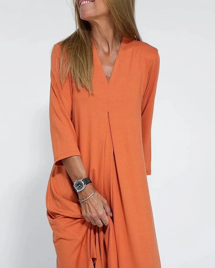 Women Solid V-Neck Split Casual Maxi Dress