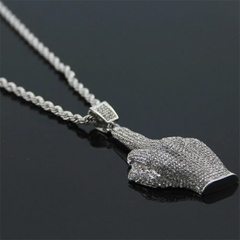 Top Grade Alloy Gesture Pendant Men Fashion Rhinestone Hip-Hop Necklace
