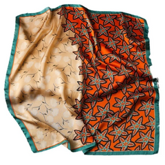 Fashion Stitching Orange Maple Leaf Imitation Silk 70 Square Scarf