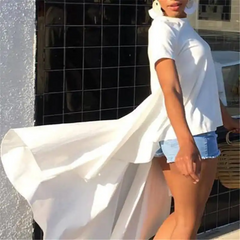 Women Fashion Solid Color Irregular High Low Hemline Blouse