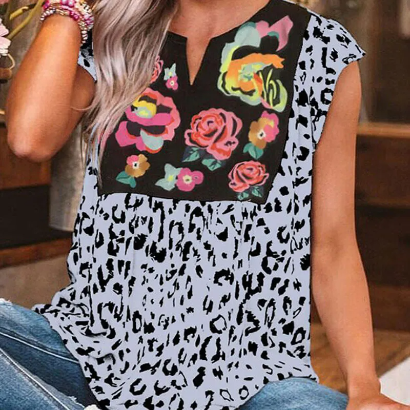 Women Leopard Print Short-Sleeve Blouse
