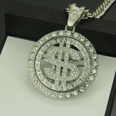 Wholesale Hip-Hop Jewelry Fashion Men Rhinestone Dollar Pendant Necklace