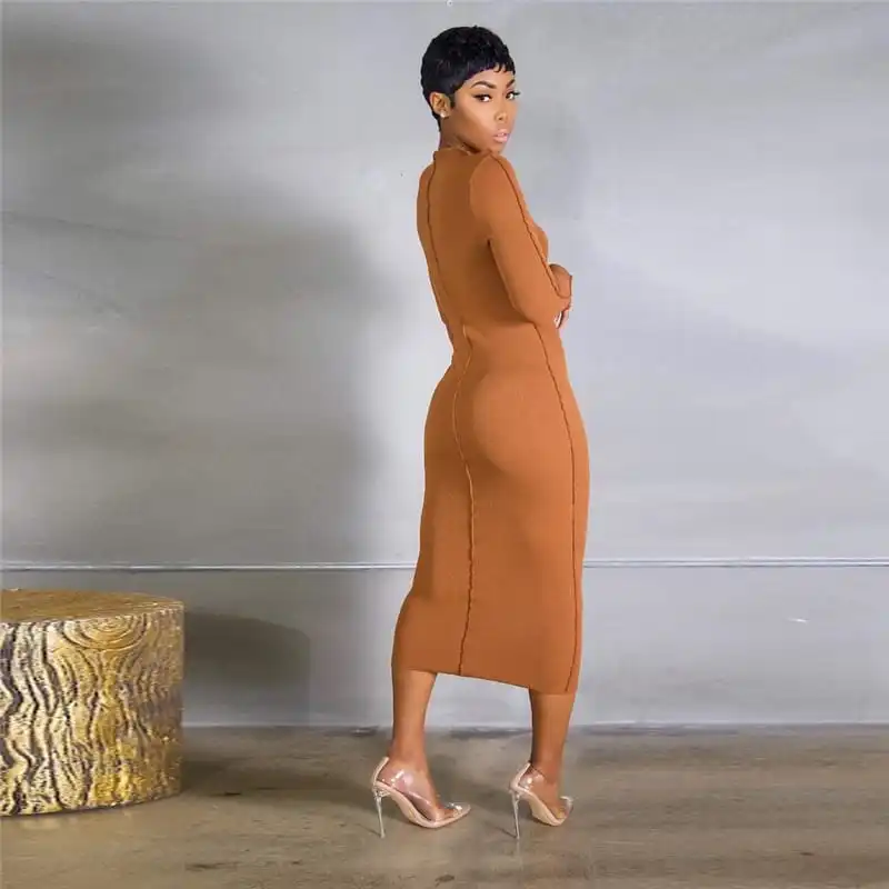 Women Fashion Solid Color Patchwork Long Sleeve Dress