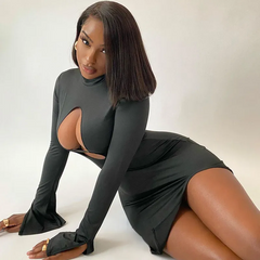 Women Sexy Hollow Out Long Sleeve Bodycon Dress