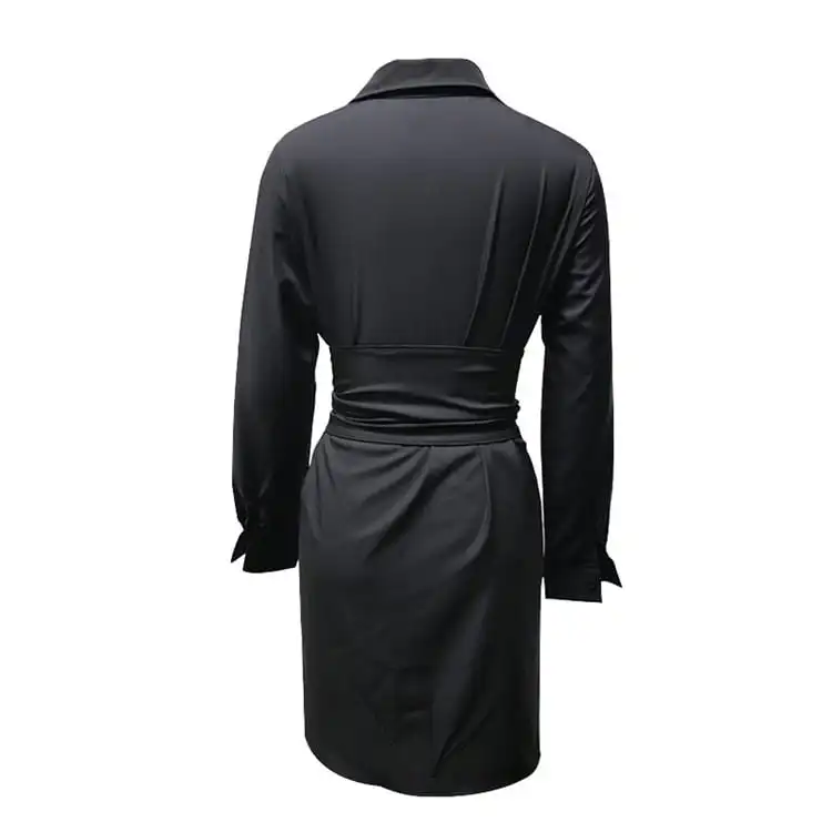 Women Casual Long-Sleeve Lace-Up Shirt Dress