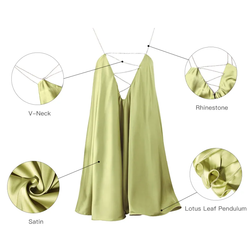 Wmen Night Out Sexy Edgy Summer Cut Out Chain Solid Color Sleeveless Ruffled Satin Mini Dress