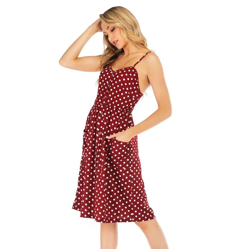 Women New Buttoned Defined Waist Design Graphic Print Slip Dress