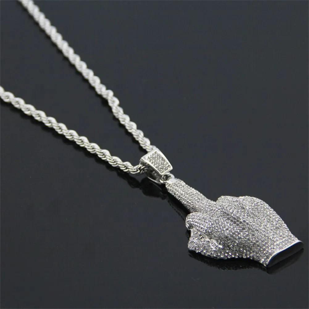 Top Grade Alloy Gesture Pendant Men Fashion Rhinestone Hip-Hop Necklace