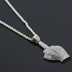 Top Grade Alloy Gesture Pendant Men Fashion Rhinestone Hip-Hop Necklace